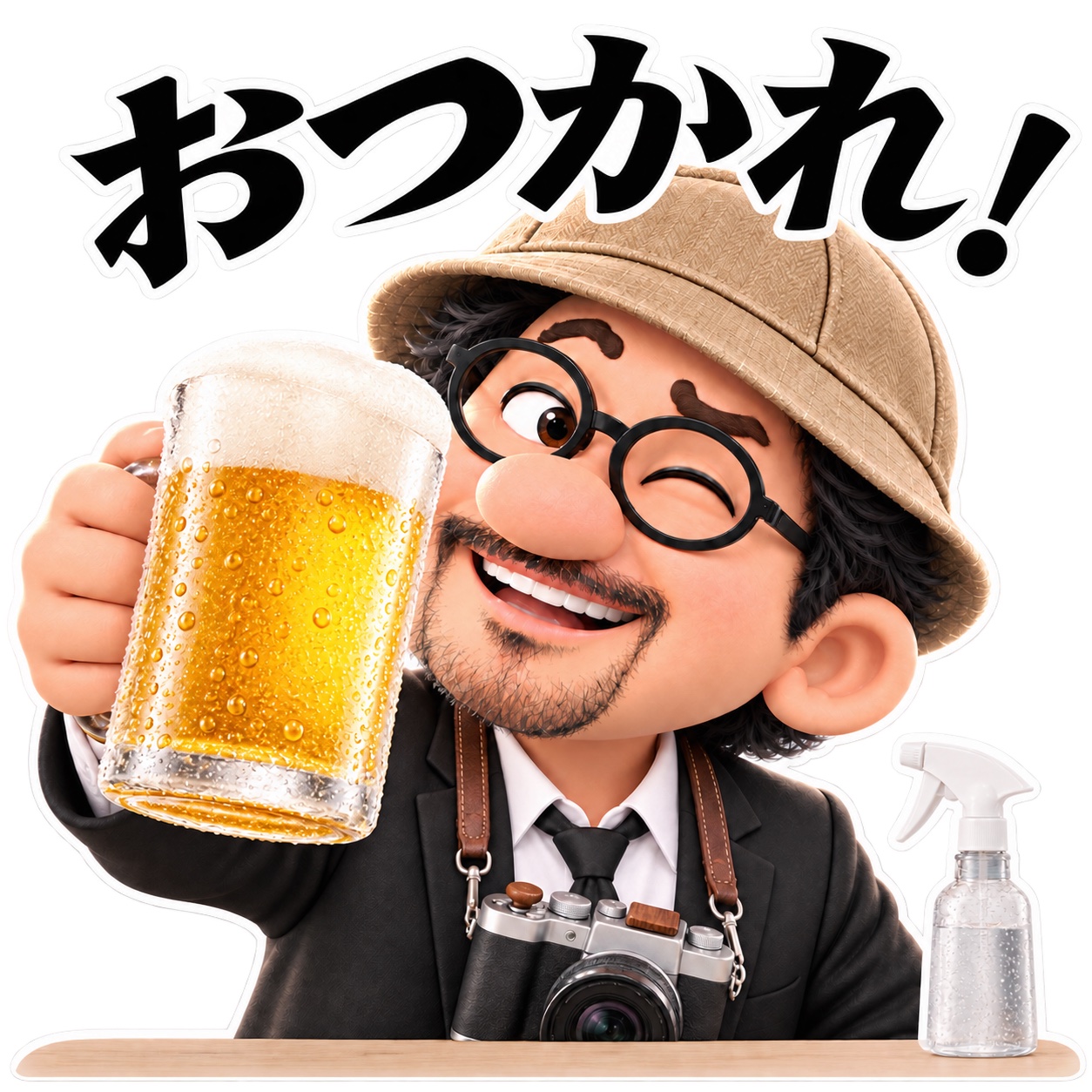 おつかれ! ビールで乾杯するスタンプ案